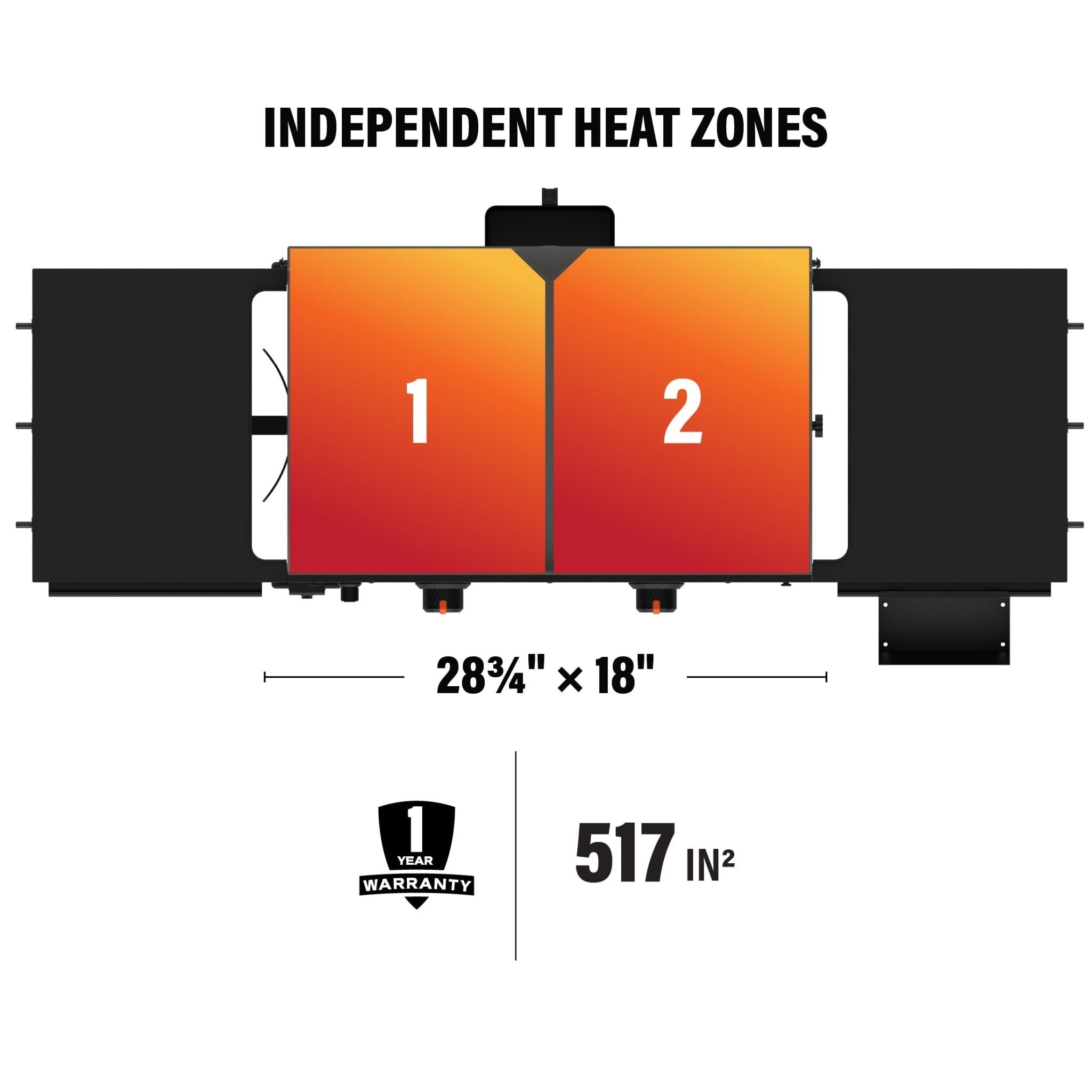With two independent heat zones and a griddle plate that measures 28 3/4 inches by 18 inches, you'll have plenty of space.