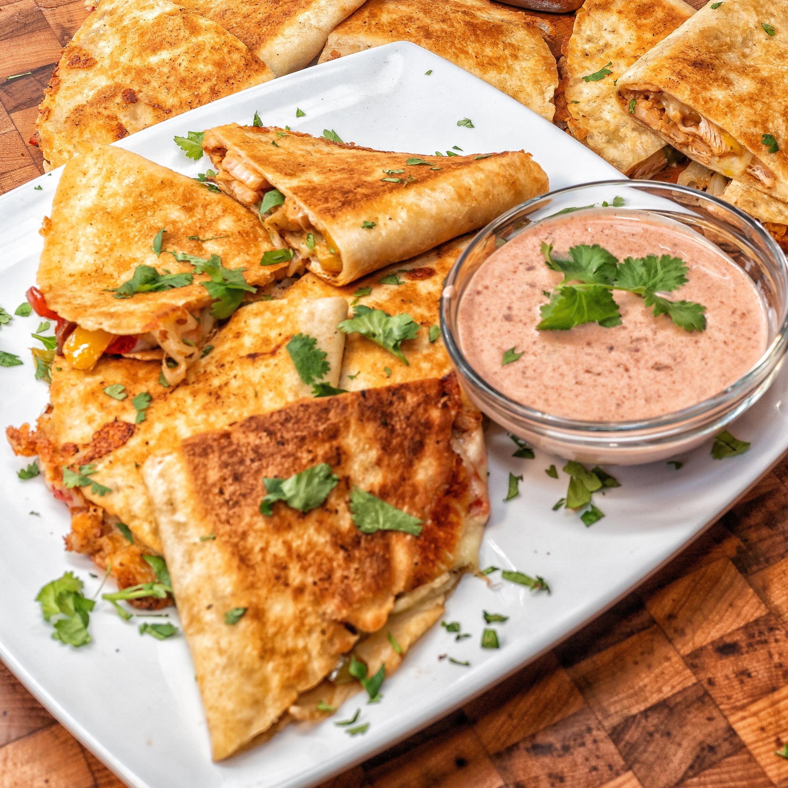 Turkey and Cheese Quesadillas with Cranberry Chipotle Creama