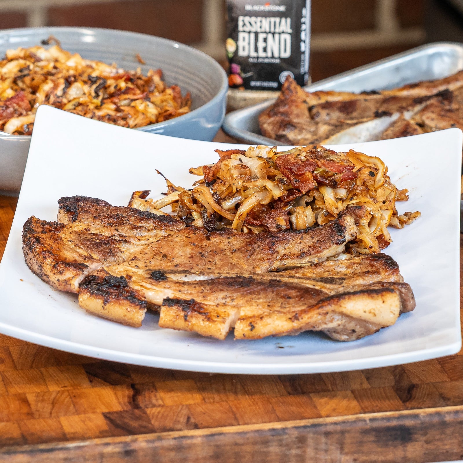 Pork Steaks and Bacon Fried Cabbage