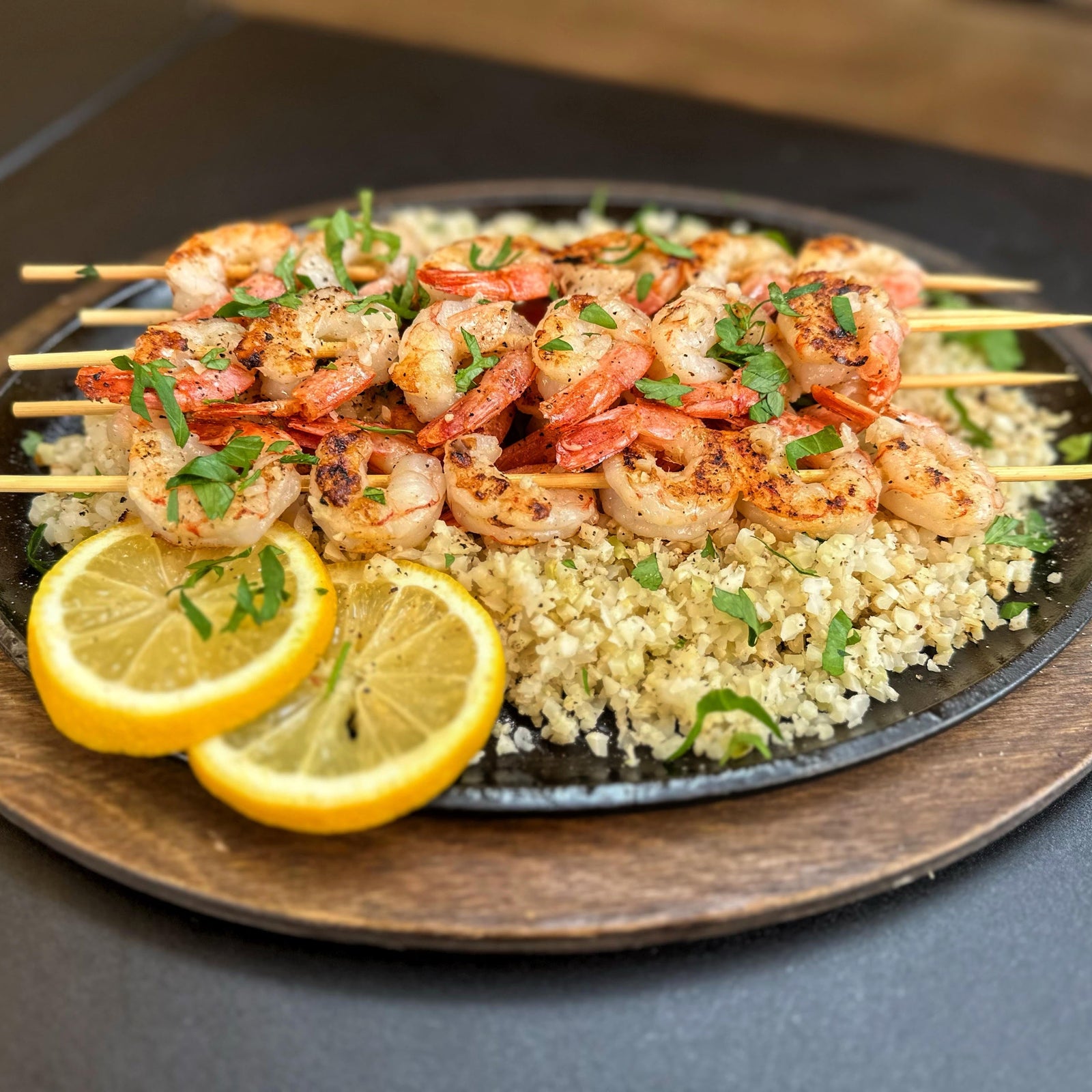 Shrimp Skewers with Cauliflower Rice