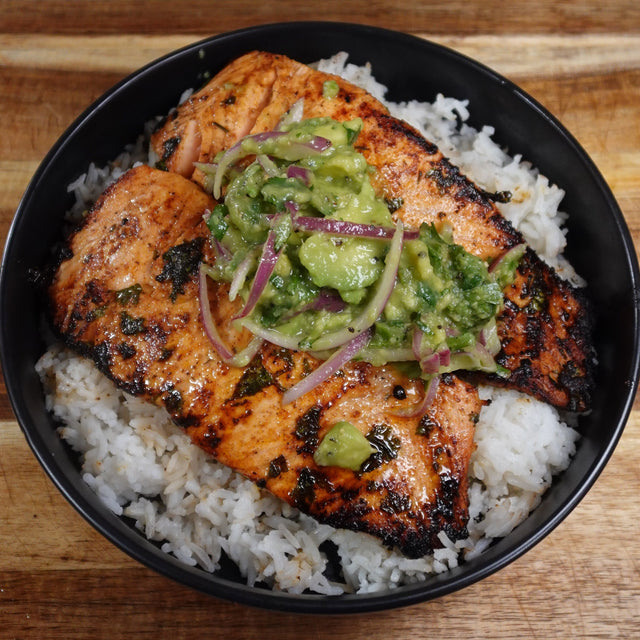 Salmon Rice Bowl with Avocado Salsa