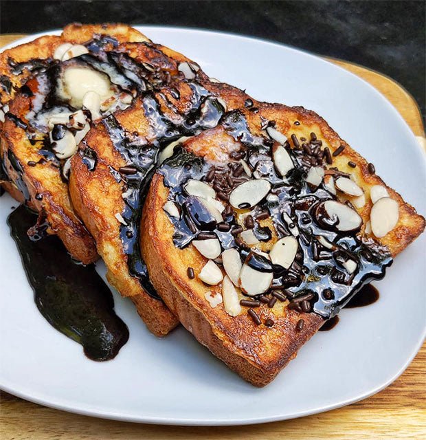 Amaretto Brioche French Toast with Chocolate Syrup - Blackstone Products