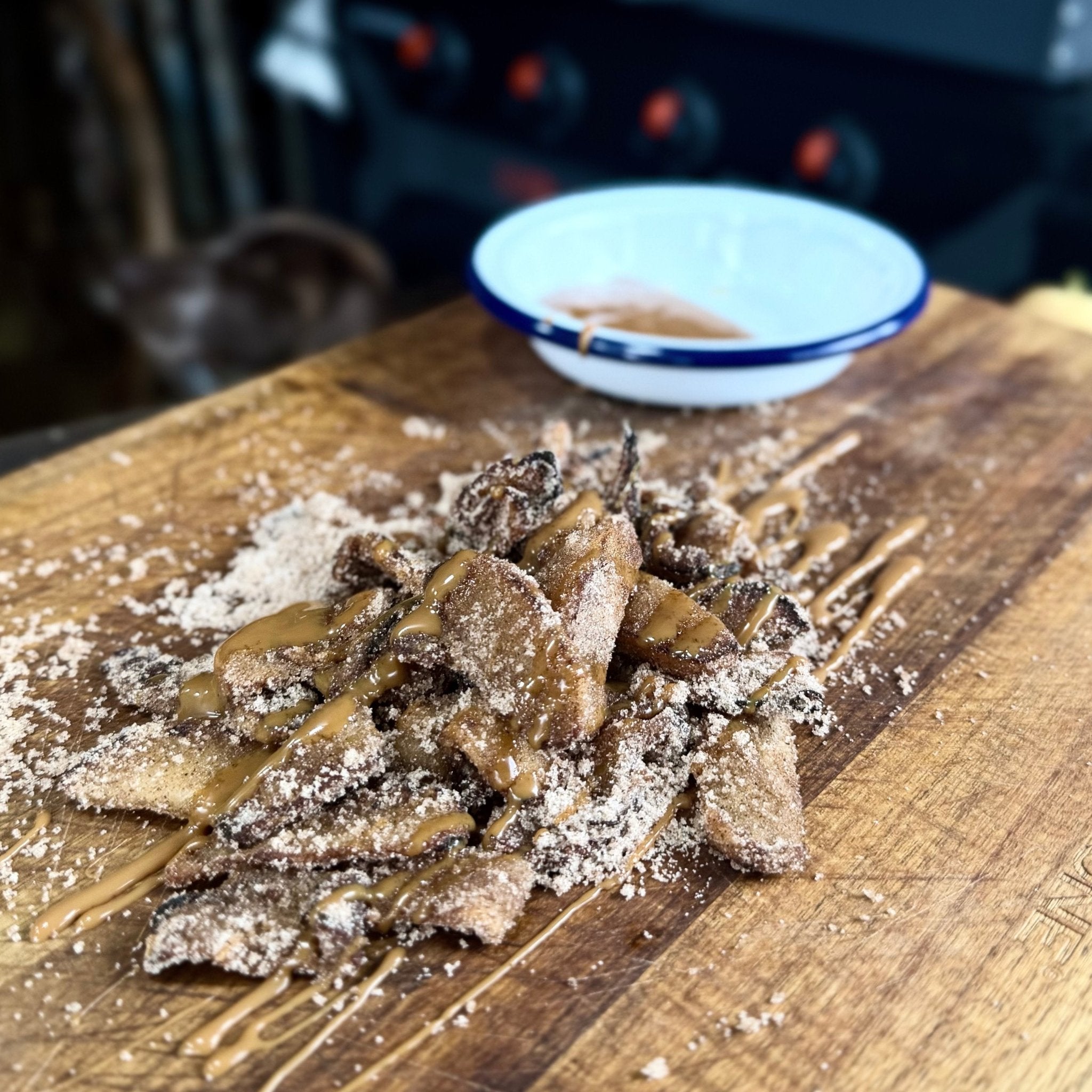 Apple Fries with Cinnamon Sugar and Sea Salt Caramel