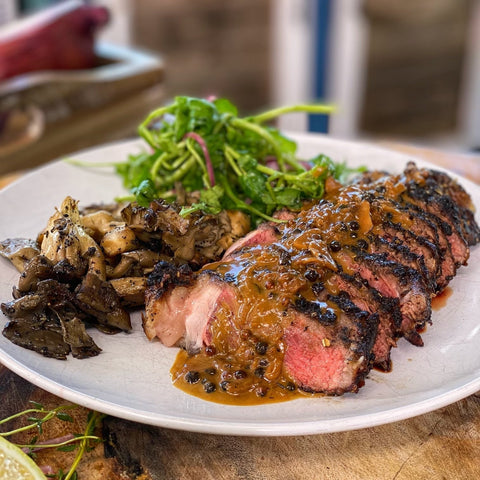Blackened Ribeye with Creamy Peppercorn Sauce
