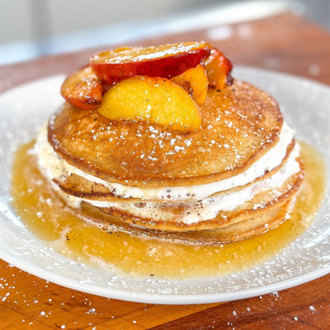 Bourbon Peaches & Cream Pancakes