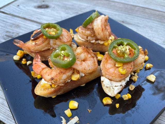 Cajun Shrimp & Goat Cheese Crostini with a Corn Relish - Blackstone Products