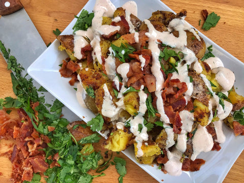 Crispy Smashed Potatoes with Bacon and Cilantro