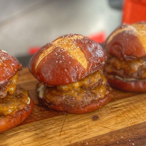 Double Venison Pretzel Burgers