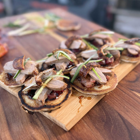 Duck Breast and Peach Pancakes