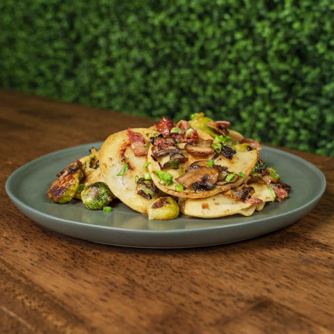 Feed 4 for $20 Bacon Brussels Sprouts Pierogis