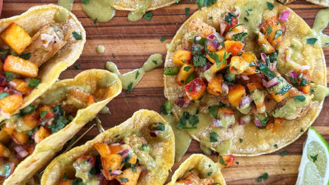 "Fish" Tacos with Peach Salsa