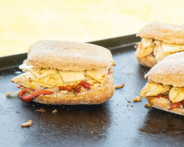 Grilled Chicken and Roasted Red Pepper Sandwiches with Fontina Cheese - Blackstone Products