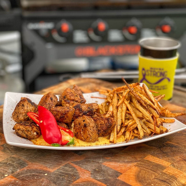 Mango Mojo Pork Tenderloin Bites with Shoestring Fries - Blackstone Products