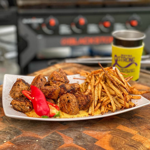 Mango Mojo Pork Tenderloin Bites with Shoestring Fries