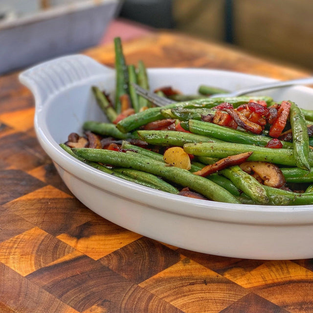 Pancetta Green Beans with Shitakes and Cranberries - Blackstone Products