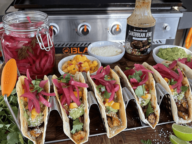Pickled Purple Onions & Caribbean Jerk Tacos - Blackstone Products