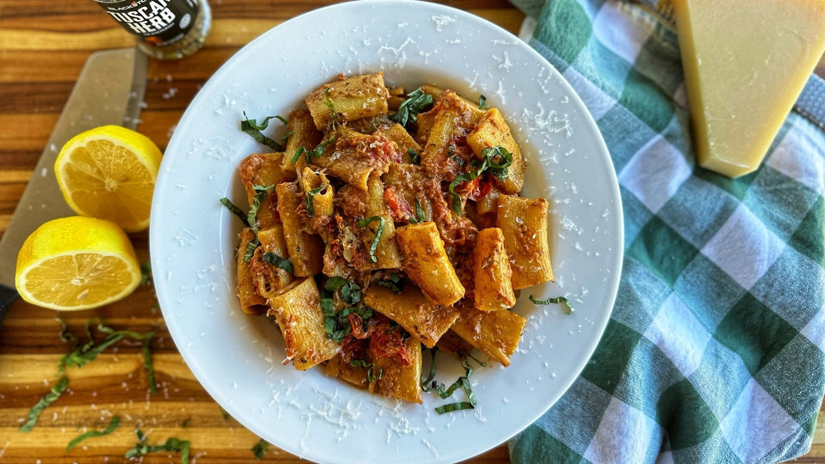 Rigatoni with Tomato and Mascarpone Cheese Sauce - Blackstone Products