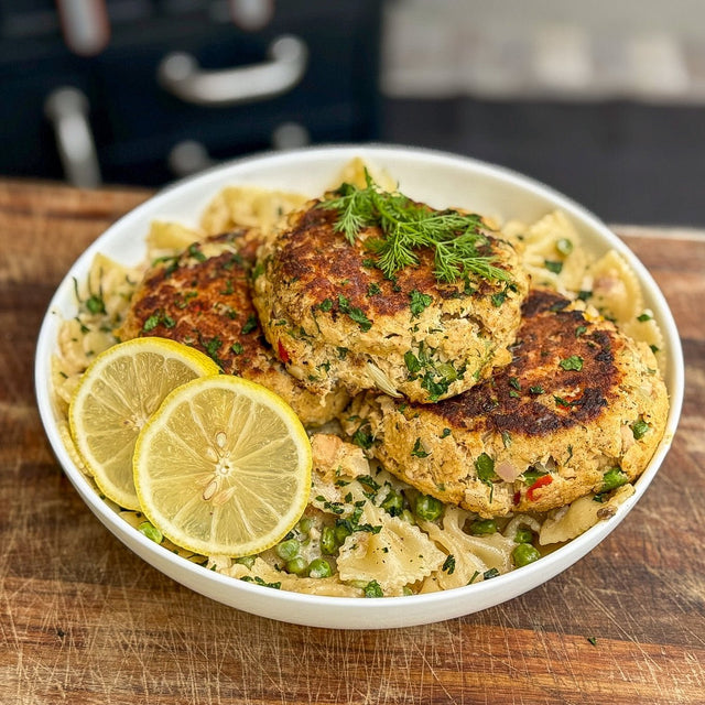 Salmon Cakes & Lemon Pea Pasta - Blackstone Products