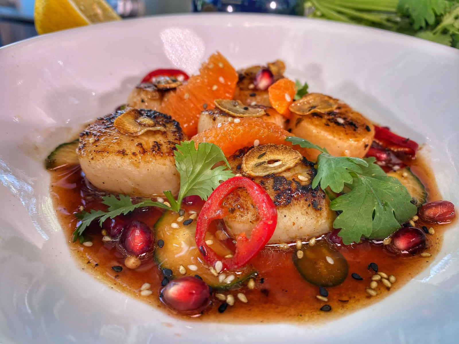 Seared Scallops with Lemon Pomegranate Sauce - Blackstone Products