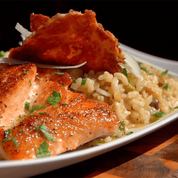 Shiitake and Asparagus Risotto with Seared Salmon - Blackstone Products