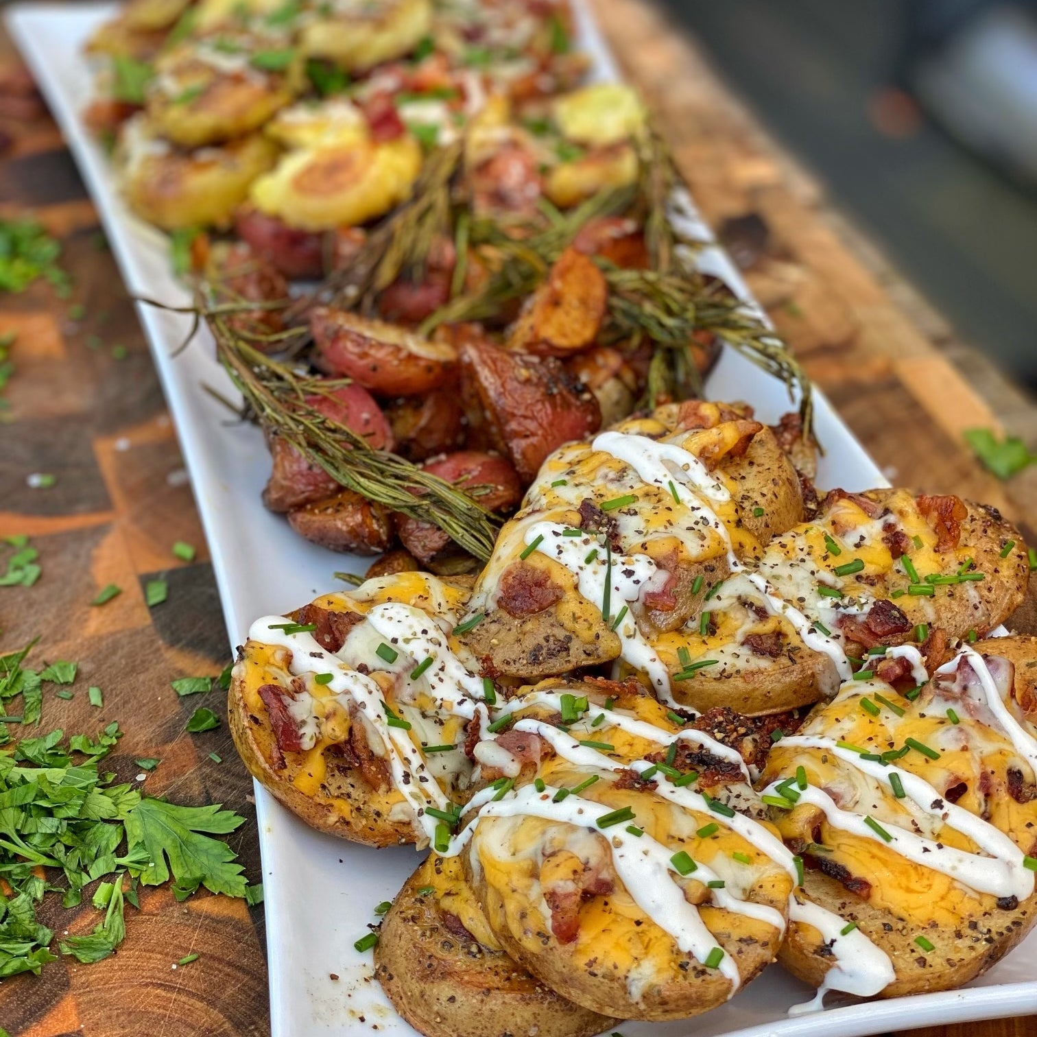 Smashed Pancetta and Parmesan Potatoes - Blackstone Products