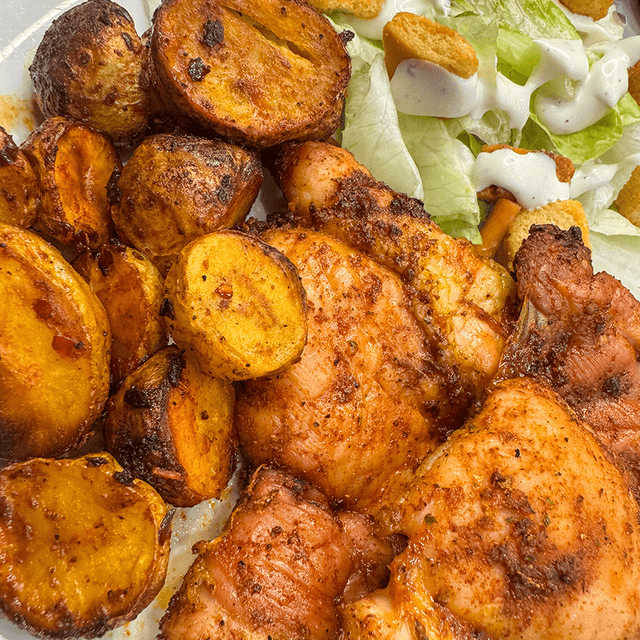Smoked Chicken Thighs with Potatoes - Blackstone Products