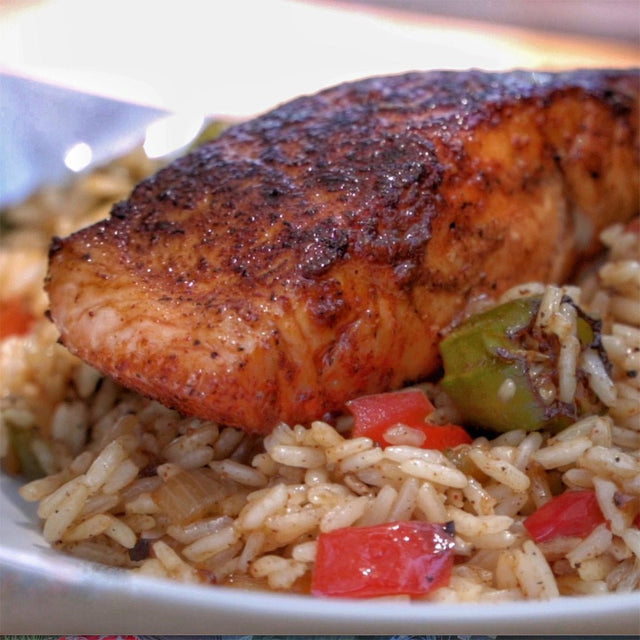 Whiskey-Honey Salmon with Cajun Stir Fried Rice - Blackstone Products