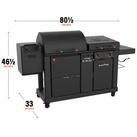 The combo unit measures 80 1/2 inches by 46 1/2 inches by 33 inches. 