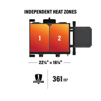 the cooking space measures 22 1/4 inches by 16 1/4 inches for 361 square inches of cooking area. 