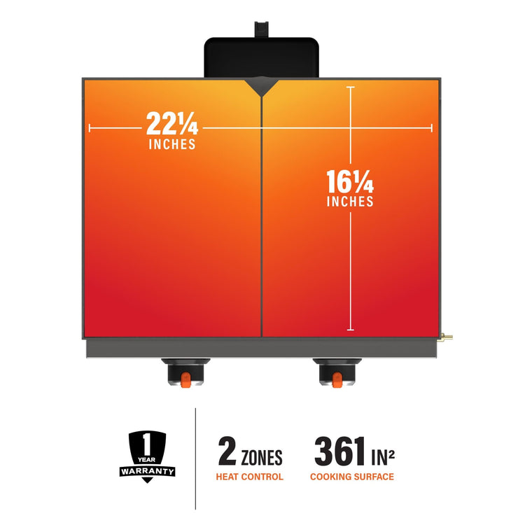 With two independently controlled heat zones spread across 361 square inches of cooking spaces, you'll have room to cook it all. 
