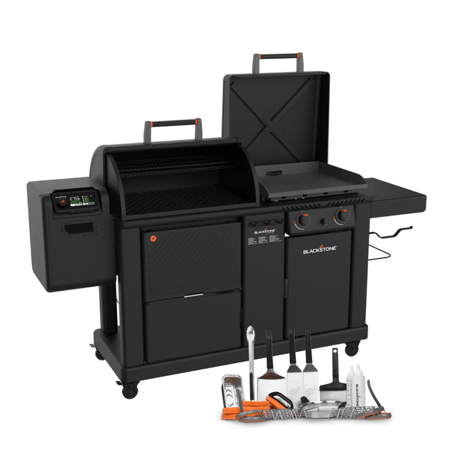 22" XL Griddle Pellet Grill Combo Bundle includes a 30 piece toolkit. 