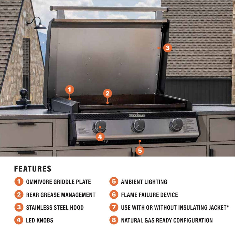 28" Drop - in Griddle with Hood (Natural Gas) - 28" Griddle with Hood | Blackstone Products