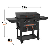 28" Griddle Airfryer Combo measures 59 1/2 inches by 41 3/4 inches by 26 1/2 inches. 