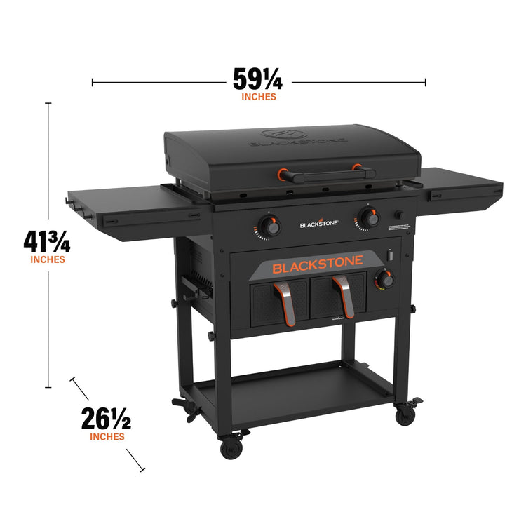 28" Griddle Airfryer Combo measures 59 1/2 inches by 41 3/4 inches by 26 1/2 inches. 