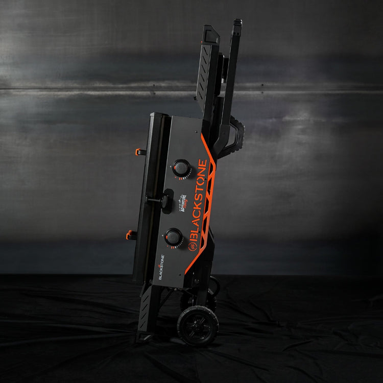 Store the griddle upright with the side shelf kickstand. 