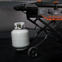 The propane collar and regulator hose clip ensure your tank is managed. 