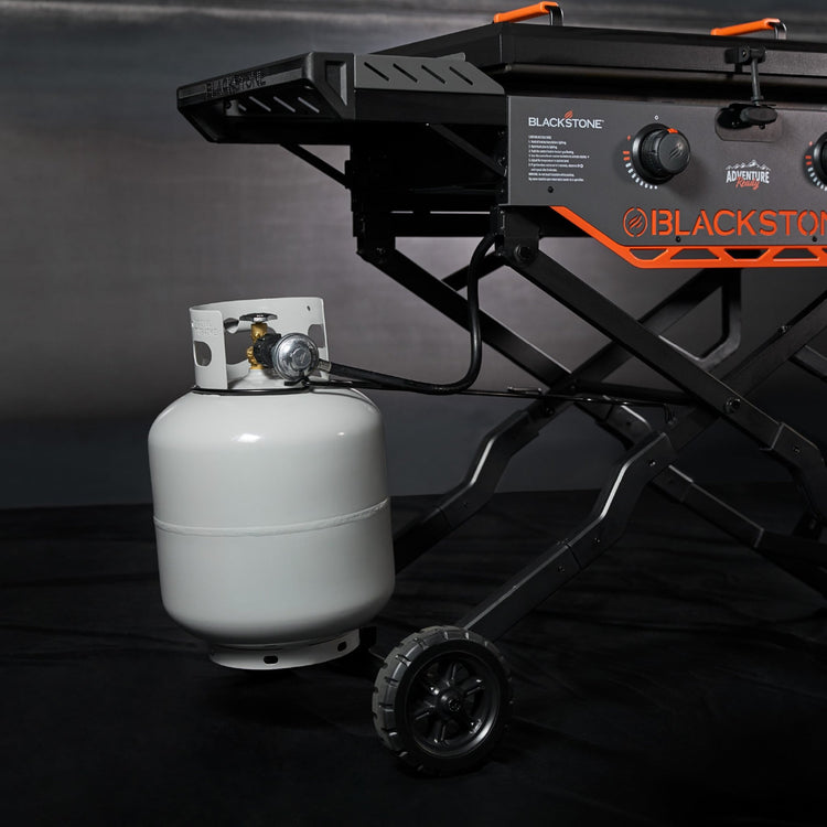 The propane collar and regulator hose clip ensure your tank is managed. 