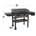 The griddle measures 59 inches by 37 inches by 25 1/2 inches. 