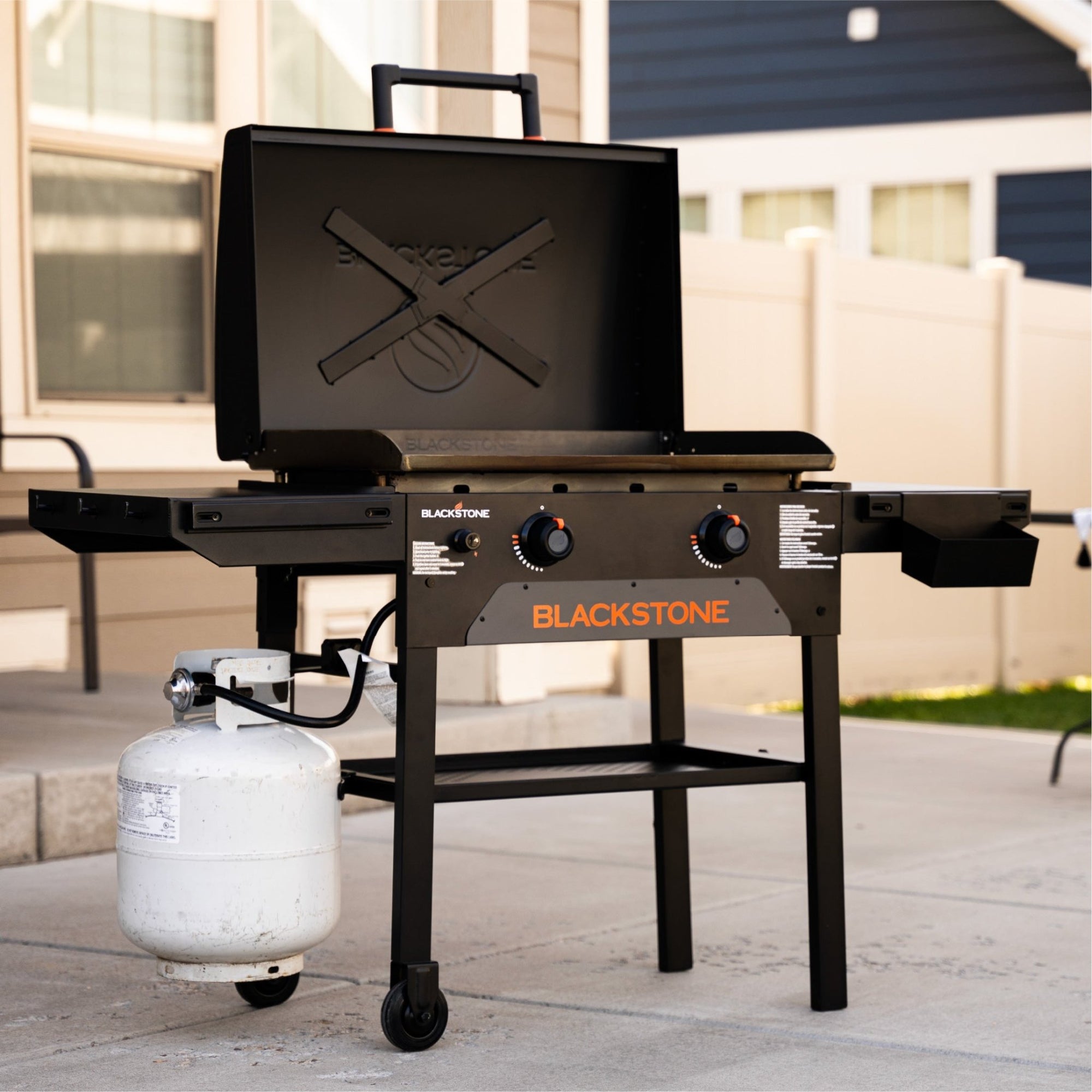 28 inch griddle with the hood open
