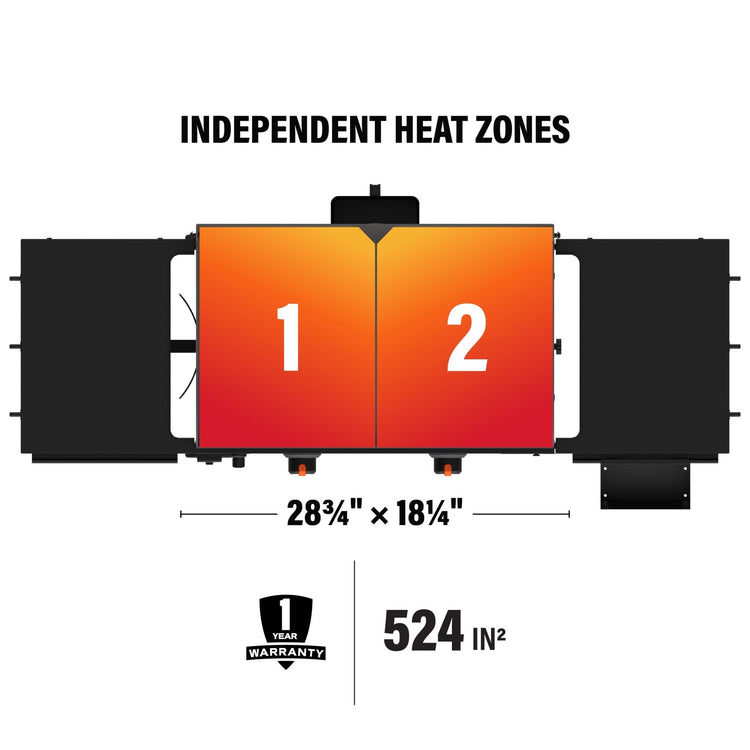 With two independent heat zones spread across 524 square inches of cooking space, you'll cook a variety of meals simultaneously at different temperatures. 