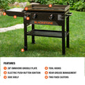 With Omnivore Griddle Plate, electric push-button ignition, side shelf, tool hooks, Rear Grease Management, and two fixed casters, you'll have what you need! 