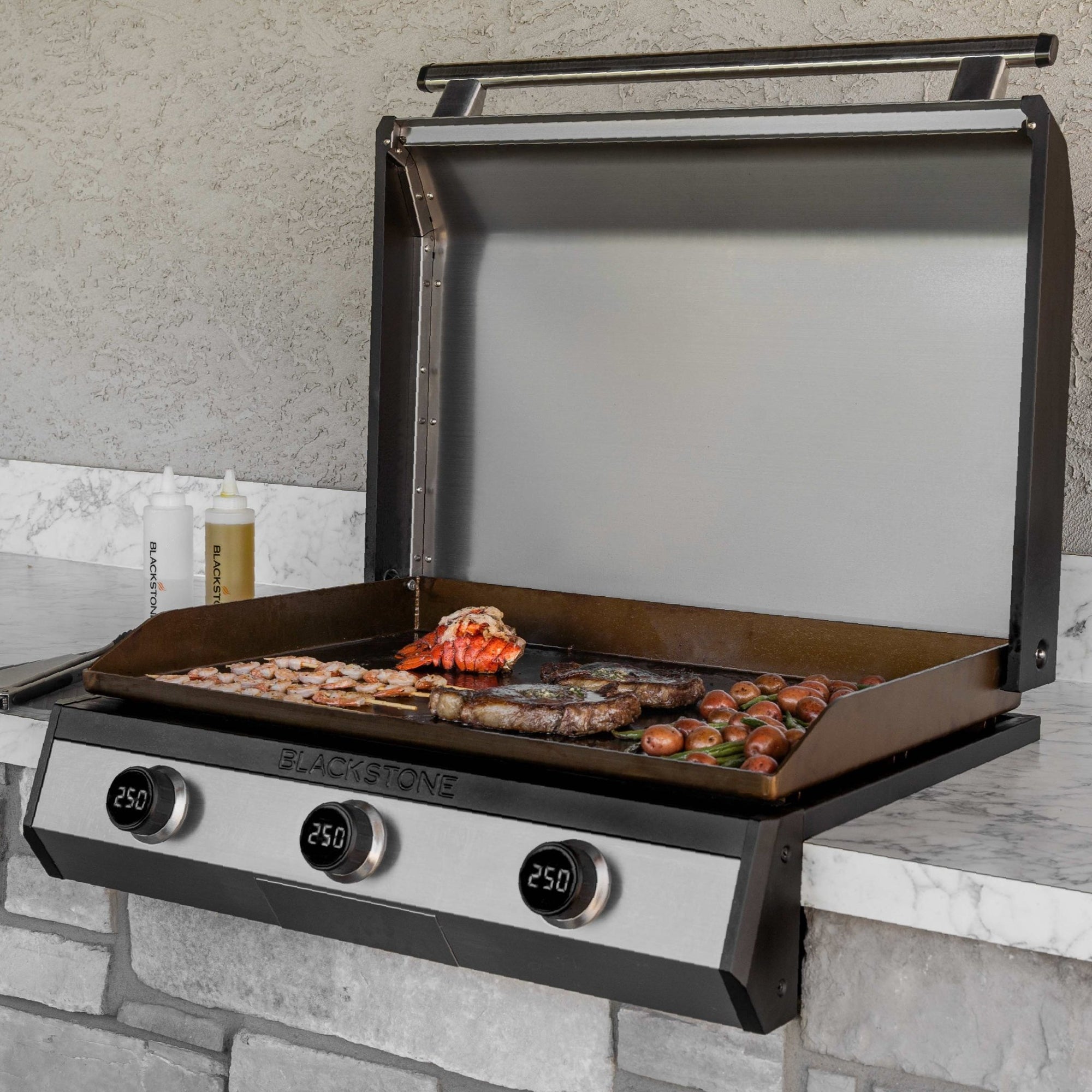 Drop-in griddle installed in an outdoor kitchen