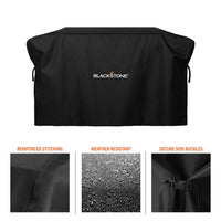 The cover is weather resistant and includes reinforced stitching and secure side buckets to keep it tight to the griddle, no matter the weather. 