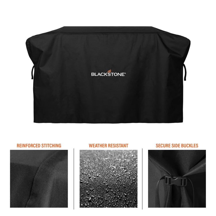 The cover is weather resistant and includes reinforced stitching and secure side buckets to keep it tight to the griddle, no matter the weather. 