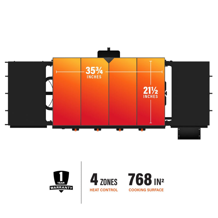With four independent heat zones spread across 768 square inches of cooking space, you'll have room to cook every meal. 