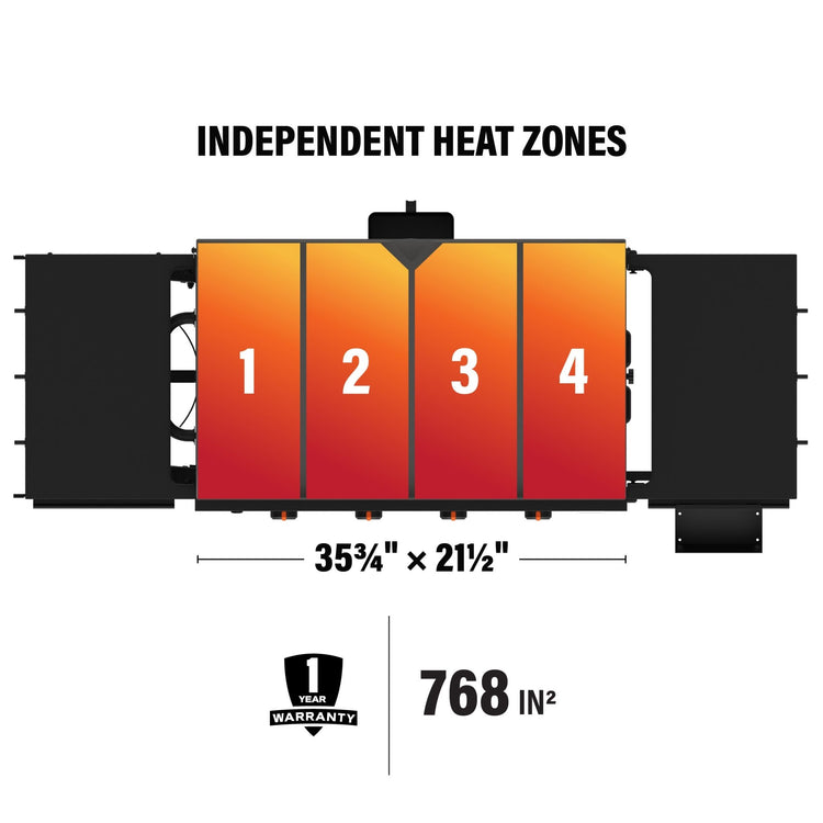 With 4 independently controlled heat zones, across 768 square inches of cooking space, you'll have the surface area you need to cook up delicious meals. 