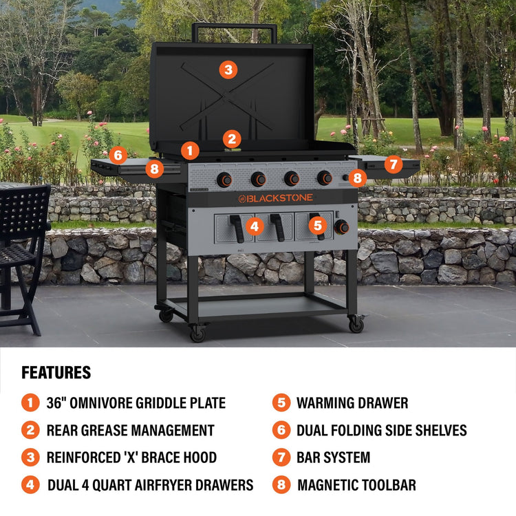 Bronco 36” Griddle Airfryer Combo - 36" Griddle with Hood | Blackstone Products