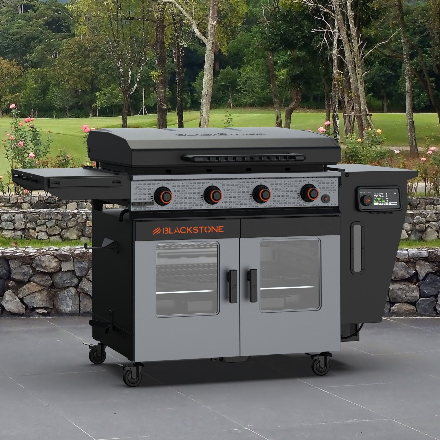 Bronco 36” Griddle Vertical Pellet Smoker Combo - 36" Griddle with Hood | Blackstone Products