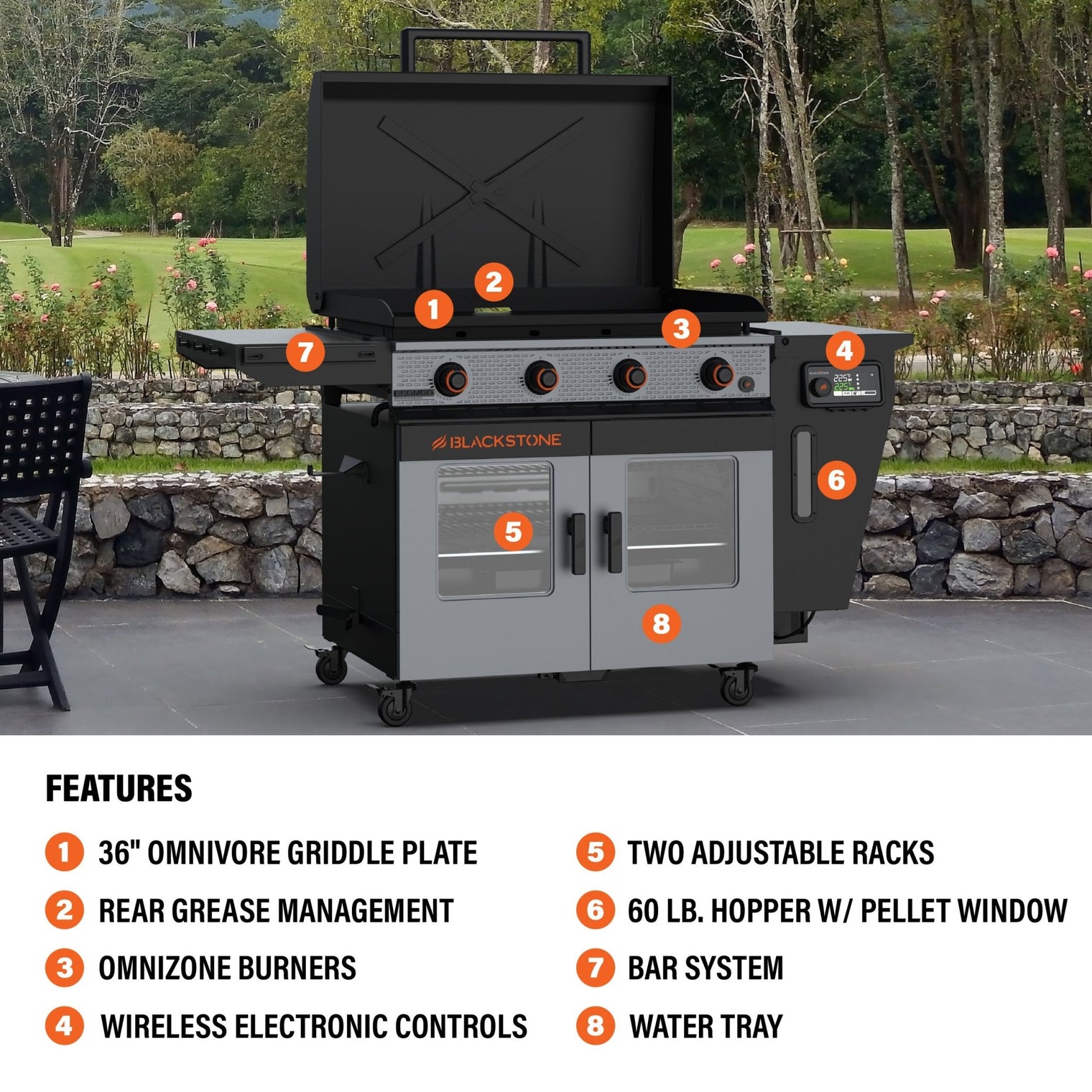 Bronco 36” Griddle Vertical Pellet Smoker Combo - 36" Griddle with Hood | Blackstone Products