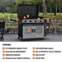 Bronco 36” Griddle Vertical Pellet Smoker Combo - 36" Griddle with Hood | Blackstone Products